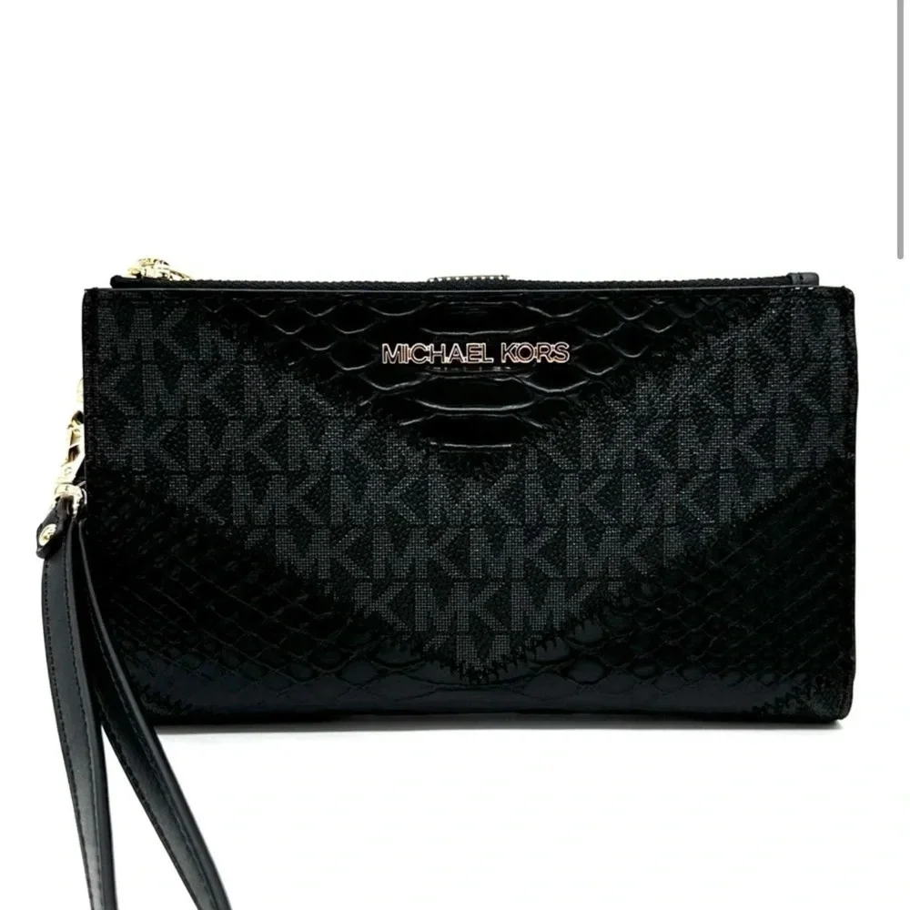 Michael Kors Large Double Zip Wallet Wristlet Black Multi
